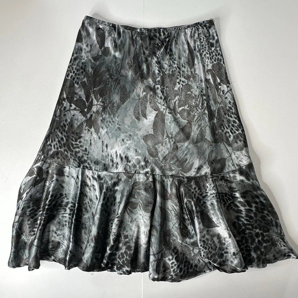Signature By Robbie Bee Satin Skirt Animal‎ Print Asymmetrical Fairy Y2K Sz 12